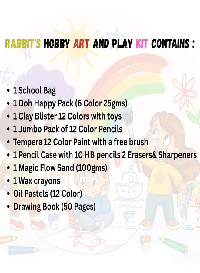 Rabbit School Play & Learn Kit for Kids | Play Dough, Oil Pastels, Wax Crayons, Color Pencils | Art & Craft Drawing Kit | Hobby Bag | DIY Kit for Kids 3 Years & Up - Image 2